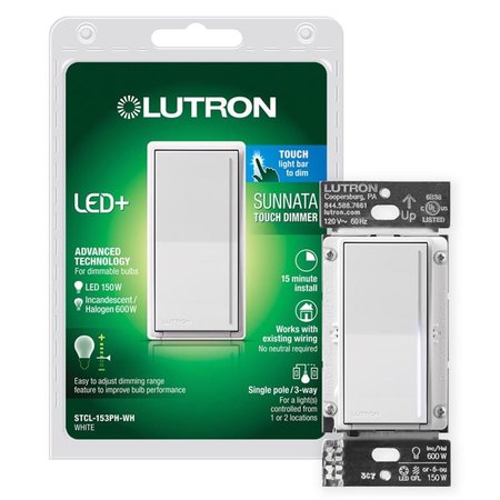 LUTRON Sunnata 1.25 amps Single Pole 3-Way Dimmer Switch White STCL-153MH-WH